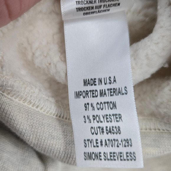 AGOLDE Simone Sleeveless Sweatshirt Gray Cream Fleece Lined Vest Size Medium - Picture 5 of 7